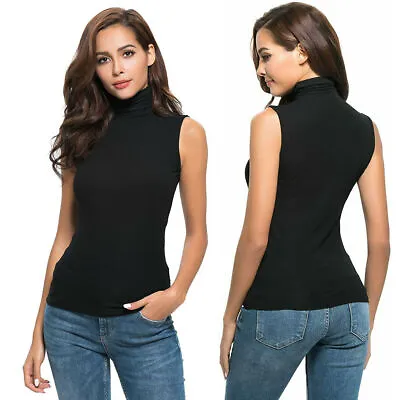 Women Mock Turtleneck Ribbed Tank Top Sleeveless Stretch Slim Fit Black White JK • $6.29