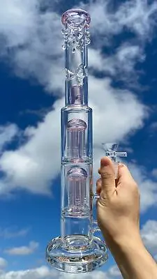 $37.99 • Buy 16 Inch Heavy Glass Bongs Percolator Water Pipe Smoking Hookah 18mm Bowl Pink US