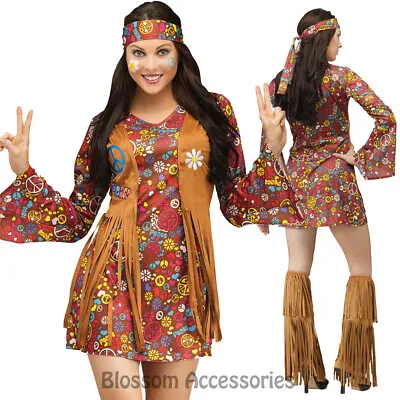 K168 60s 70s Peace Retro Hippie Dancing Groovy Hippy Disco Fancy Dress Costume • $41.33