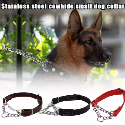 Dog Training Collar Pet Dog Martingale Collar Half-Check Choke Leather Chain • £16.27