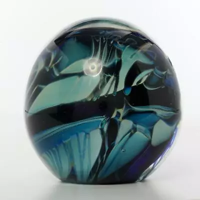 Randy Strong Large Abstract Blue Round Paperweight 4.5  Vintage • $70