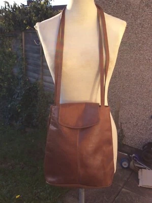 £6 • Buy Vintage Dark Tan Leather Long Handles Shoulder Bag