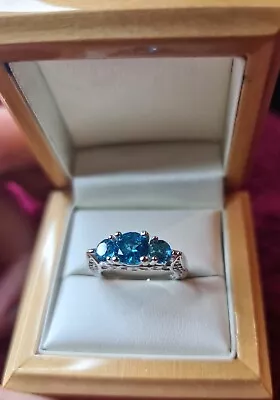 £7.49 • Buy Womans Size N. Aquamarine Trilogy & Diamond Filigree Ring