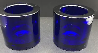 Two Iittala KIVI Marimekko Cobalt Blue Glass Votive Tealight Candle Holders • $45