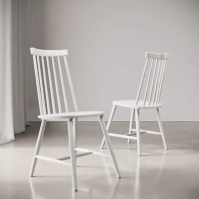 Set Of 2 White Wooden Spindle Back Dining Chairs - Cami CMM007 • £85.92