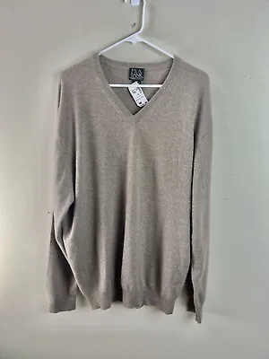 NWT Mens JOS A BANK TRAVELERS COLLECTION Tan Taupe Cashmere V Neck Sweater XXL • $59.99