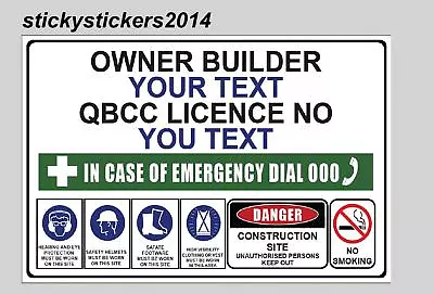 Corflute Construction Site Safety Sign Owner Builder  600mmx450mm -3mm Fast Post • $49.61