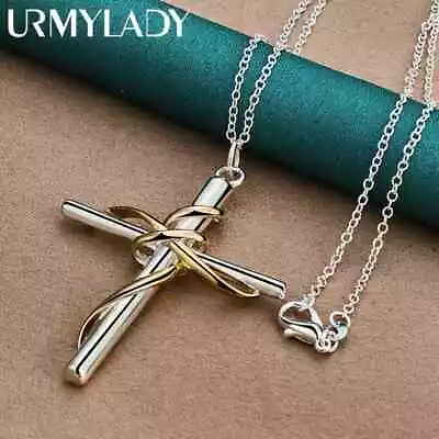 925 Sterling Silver Cross Pendant & Snake Chain Necklace - Women's Gift • $20.91