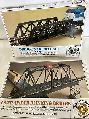LOT/2 Bachmann HO Scale Over/Under Blinking Bridge & Bridge ‘N Trestle Set • $26.99
