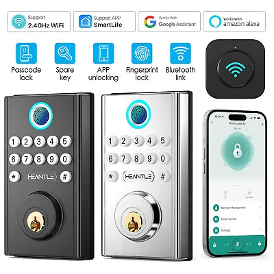 HEANTLE Smart Door Lock WiFi Keyless Entry Fingerprint Bluetooth Keypad Deadbolt • $59.99