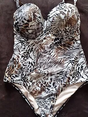 Naturana Brown & White Pattern Swimsuit Size 14 • £11