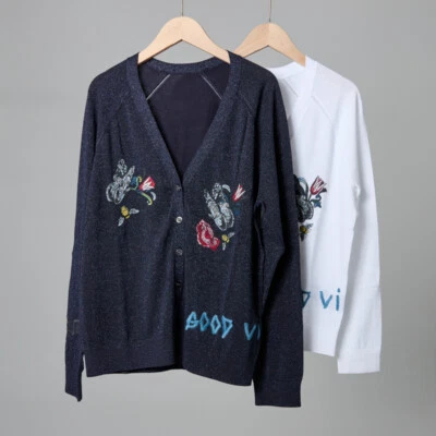 $157 • Buy Women V-neck Embroidered Single Breasted Knitted Cardigan Zadig & Voltaire