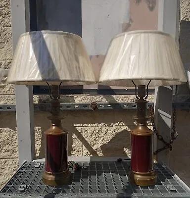£529.17 • Buy Antique Chinese Flambe Oxblood Sang De Boeuf Cylinder/ Canister Lamps On Bronze