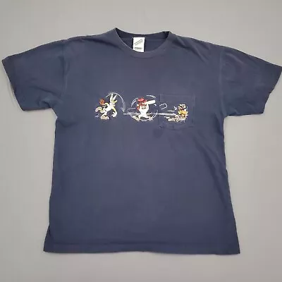 VINTAGE Looney Tunes Warner Brother Studios Store Shirt Mens S Baseball Blue * • $24.99