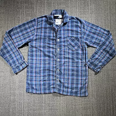 Vermont Country Store Flannel Pajama Shirt Mens Medium Plaid Blue Top Loungewear • $18.88