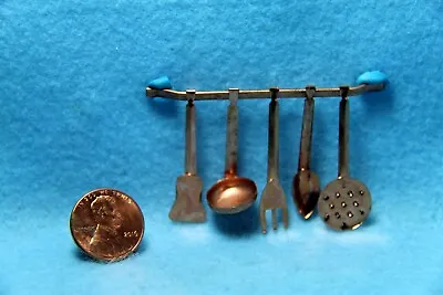 Dollhouse Miniature Copper Utensils With Hanging Wall Bracket IM65055 • $3.59