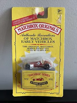 Matchbox ORIGINALS 1993 #52 1948 MASERATI Racer Moko Lesney ReCreation Nu OnCard • $15