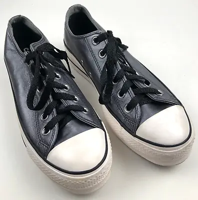 Womens Sz 9 Converse All Star Metalic Silver Leather Low Top Sneakers 562774C • $34.95