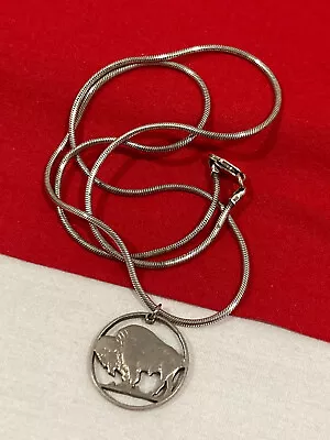 Vintage BUFFALO NICKEL Cut Out Pendant & AGI ITALY Sterling Silver 925 Necklace • $49.95