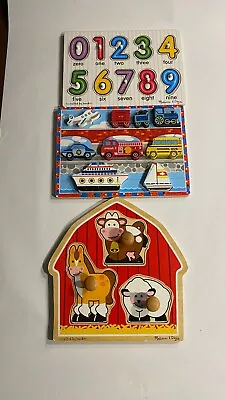 Lot Of 3 Melissa And Doug Puzzles  Numbersanimals And Chunky Vehicles • $12