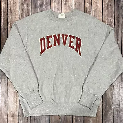 VINTAGE Champion Reverse Weave Denver Sweatshirt Medium Grey University College • $39.95