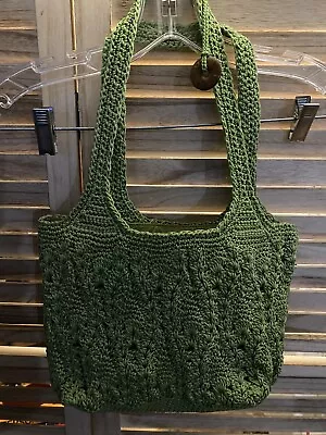 The Sak Crochet Knitted Green Hobo Handbag Double Handle Snap • $24.88