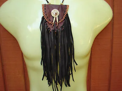 Beaded Fringed Deerskin Medicine Bag Leather Talisman Necklace Pouch Handcraft • $35.99