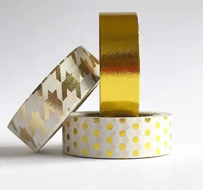 $3.50 • Buy Gold Washi Tape / Polka Dot And Houndstooth Washi / Planners And Journals/ 15mm 