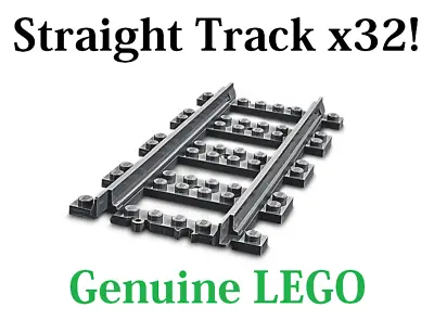 32 Lego Straight Track Genuine Train 7895 7896 60052 53401 Dark Bluish Grey City • $139.99