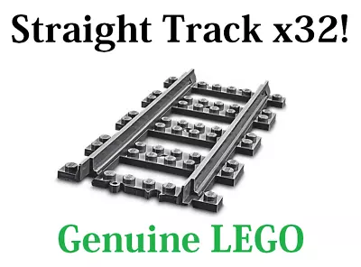 32 Lego Straight Track Genuine Train 7895 7896 60052 53401 Dark Grey City T • $139.99