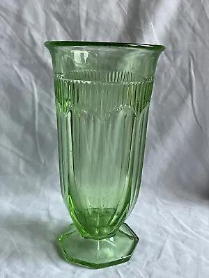 Vintage Green Depression / Vaseline Glass Vase 8  Tall • £15
