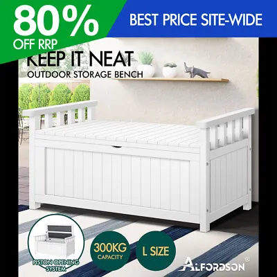 ALFORDSON Outdoor Storage Box Wooden Garden Bench Chest Tool Sheds White L • $149.95