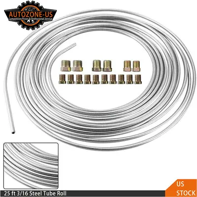 3/16 OD 25ft Coil Roll & 16 Tube Nut Fittings Brake Line Tubing Kit Zinc Steel • $16.99