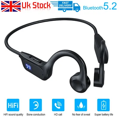 Bone Conduction Headphones Bluetooth 5.2 Wireless Open-Ear Earbuds Sport Headset • £10.99