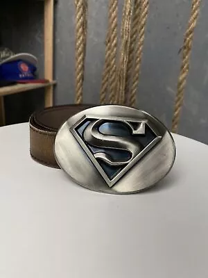 Vintage 2008 Superman Buckle Belt Brown Size 30 Men Dc Comics • £54.92