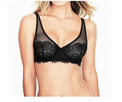 VICTORIA'S SECRET Dream Angels Unlined Plunge Bra Black Lace Underwire $62 NWT • $24.95