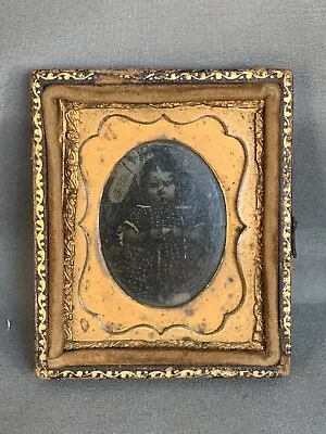 Daguerreotype Ambrotype Tintype In A Leather Case Young Girl Holding Apple Core? • $25