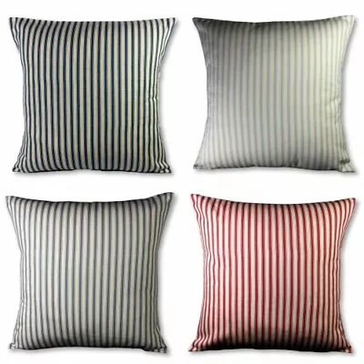 Cushion Cover In Cotton Ticking Stripe  Denim Blue  Red  DuckEgg  Grey  Ivory • £7.95