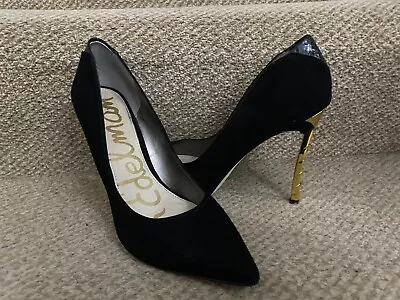 Sam Edelman Black Court Shoes High Gold Heels Size 5 Worn Once • £24.99