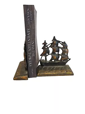 Vintage Clipper Ship Sailing Old Ironsides Bookends Nautical Heavy Metal Bronze  • $29.99