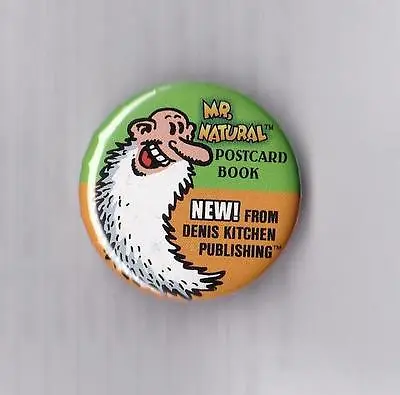 R. Crumb Mr. Natural Postcard Book Promotional Pinback Button 1-1/4  Dia - Green • $5.95