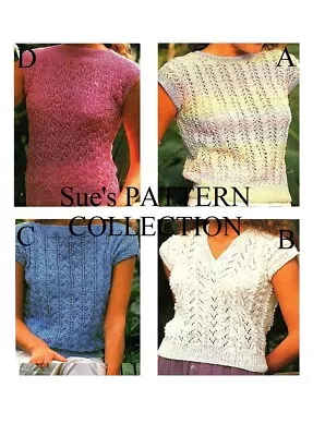 4 Ladies Tops King Cole Knitting Pattern In DK. Summer Tops. Short Sleeves Lacy. • £2.99