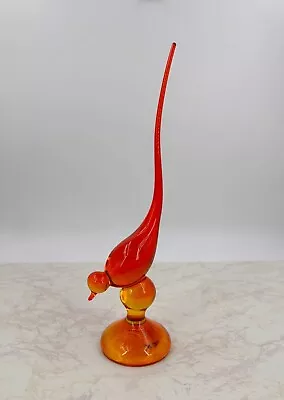 Vintage Viking Glass #1310 Epic Long Tail Bird Persimmon Amberina XL-Tail 12.5  • $275