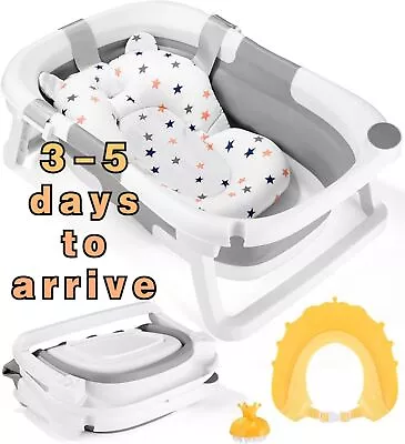 Baby Bath Tub Foldable Comes With Bathtub Pillow Shower Cap Shower Brush Gray • £38.99