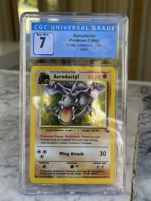 $45 • Buy 1999 Pokemon Fossil Aerodactyl Holo #1/62 CGC 7 Near Mint