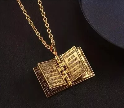 Cross Stainless Steel Bible Book Pendant Necklace For Jesus Lovers With Box • $13.99