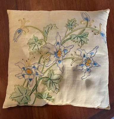 Vintage Crewel Embroidery Pillow Floral Cottage Granny Core Farmhouse Cabin • $48