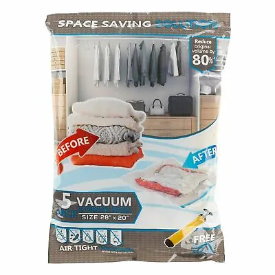 $12.99 • Buy 5 Medium Vacuum Storage Bags Air Tight Shrink Closet Clutter 28 X 20 Inches
