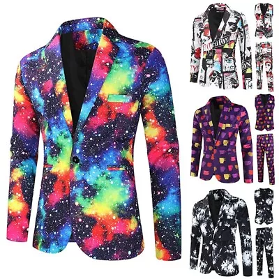 Mens Blazer Party Coat Casual 3D Printing Suits Jacket Business Stage Costumes • £34.79