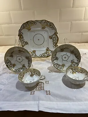 Antique Rococo Revival Part Tea Set Gold & White  Possibly Coalport Circa 1800 • £22